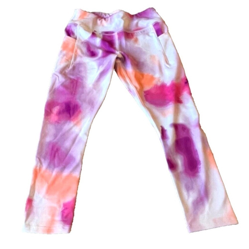 Avia Ankle/Midi Length Tie Dye Leggings; Fuschia/White/Orange;‎ Girls' M (7-8)